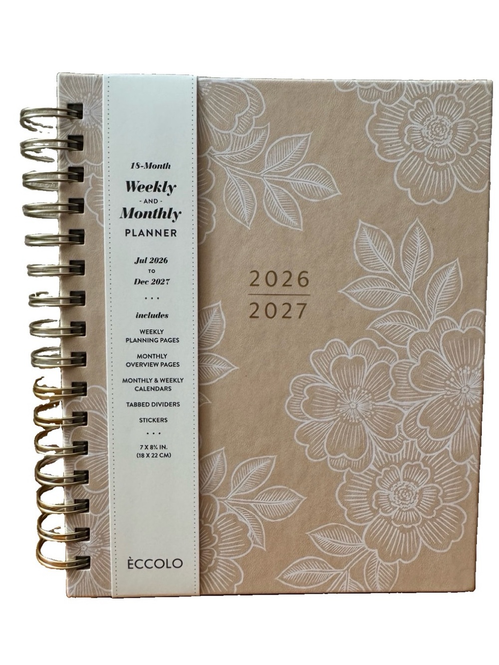 Eccolo Planner 2026- 2027 18-Month Weekly & Monthly Planner Hard Cover 8x7.5”